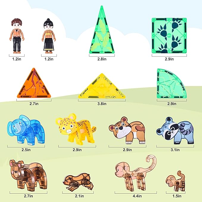 Magnetic Tiles Animals Jungle Gifts Building Sets,Toddler Toys for Kids Ages 4-8,Forest Montessori Magnet Tiles Set, Safari Zoo Animal Toys,STEM Construction Blocks for Toddlers 3-5