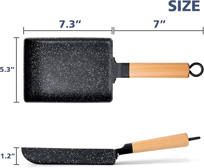 Ceramic Tamagoyaki Pan, Square Egg Frying Pan for Japanese Omelette | Small Nonstick Rectangle Pan, Omlet Egg Roll Pan, Japan & Korean Cookware, Tamago Omelet for Induction, with Silicone Brush