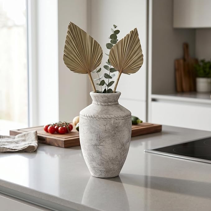 Rustic Ceramic Vase 10 Inch Large Farmhouse Pottery Flower Vases Vintage Decorative Vase for Home Decor Centerpiece for Fireplace Entryway Table Living Room Bedroom Kitchen Decor