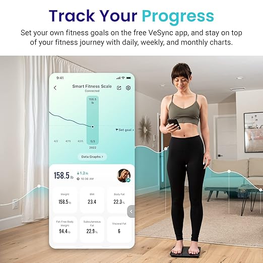 Etekcity Scale for Body Weight and Fat Percentage, FSA&HSA Eligible, Smart Digital LED Bathroom BMI Measurement, Accurate Bluetooth Weighing Machine, Body Composition Analyzer, Ash-black, 400lb