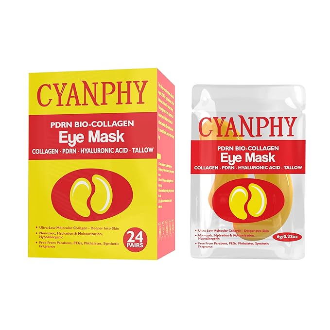 CYANPHY Under Eye Gel Masks with PDRN, Tallow, Collagen, Hyaluronic Acid, Peptides, 24k Gold Cooling Eye Patches for Dark Circles, Puffiness, Fine Lines Eye Mask Birthday Gift (24 Pairs)