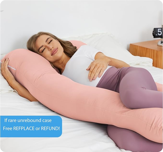 ZZZhen Pregnancy Pillow for Sleeping, U Shaped Maternity Pillow - 56 Inch with Grey Microfiber Removable Cover, Multi- Use and Support Back, Hips, Legs, Belly for Pregnant Pink Women Sleeping
