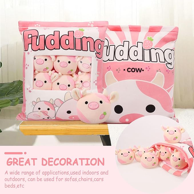 Cow Plush Pillow - Mini Cow Doll Toy, Decorative Pillow for Girls, Teens, Room Decor (6 Cows)