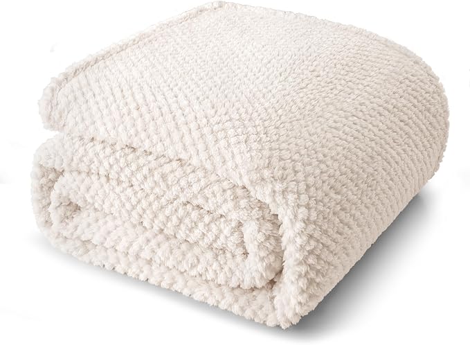Whale Flotilla Soft Fleece Twin Size Bed Blanket, Ivory | 60x80 Inch, Suitable for Bed, Fluffy Fuzzy Jacquard Blankets for All Season, Lightweight and Cozy