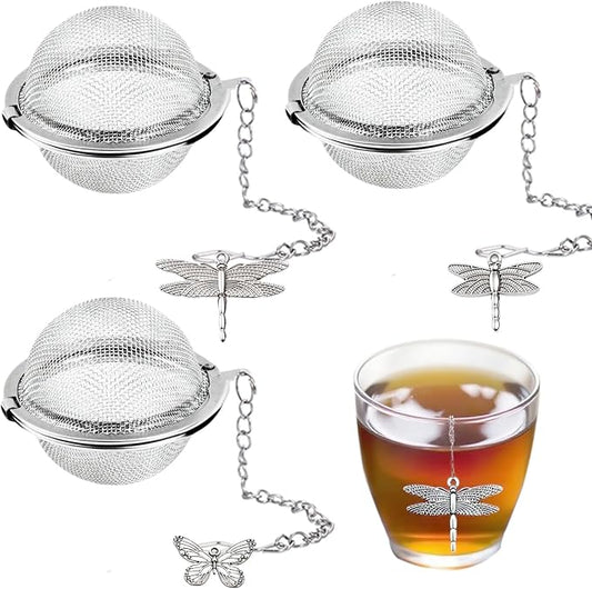 Tea Infusers for Loose Tea 3 Sets Tea Infuser Loose Leaf Tea Steeper Tea Stainless Steel Ball Mesh Tea Strainer Filters with Crtstal Pendant (Animal 4)