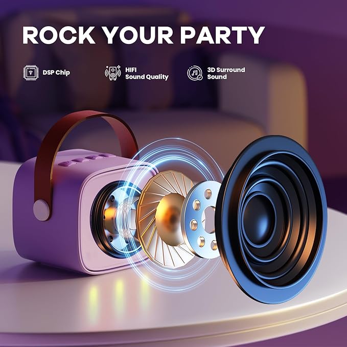 Karaoke Machine for Kids, Portable Mini Speaker with 2 Wireless Microphones, 2026 TOP Kids Gifts for Girls Ages 3, 4, 5, 6, 7, 8, 9, 10, 12 +Years Old, 4-12th Birthday Present Toy Party (Purple)
