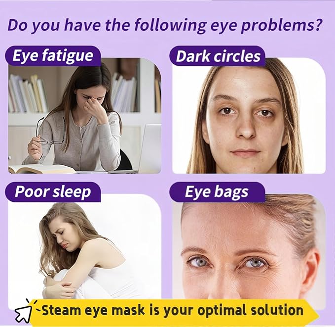 12-Pack Disposable Steam Eye Mask for Dry Eyes & Digital Eye Strain | Self-Heating Screen Time Relief Mask with 30min Moist Heat (104-113℉) | Sleep Mask for Travel, Office Gifts (Purple&Unscented)