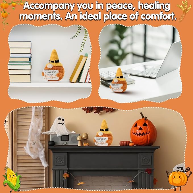 Crochet Pumpkin Gnome with Inspirational Sign – Handmade Fall Decor & Thanksgiving Gift – Cute Autumn Decoration for Halloween, Harvest, Teachers, Friends, Women