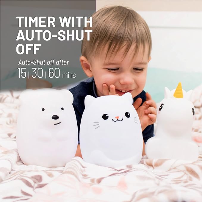Lumipets Benny The Bear Squishy Silicone Night Light for Kids | Cute Night Light with Remote & Touch Control for Girls & Boys | 9 Color Changing Soft Portable Animal Lamp Comes with USB Cord