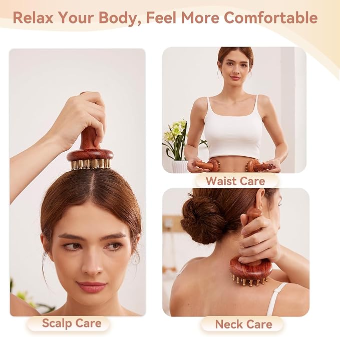 Meridian Massage Brush for Belly, 29 Teeth H62 Brass Massage Tool, Belly Massage Brush for Body and Scalp, Chinese SPA Gua Sha Tool for Body (2PCS) 黄铜经络刷 经络刷
