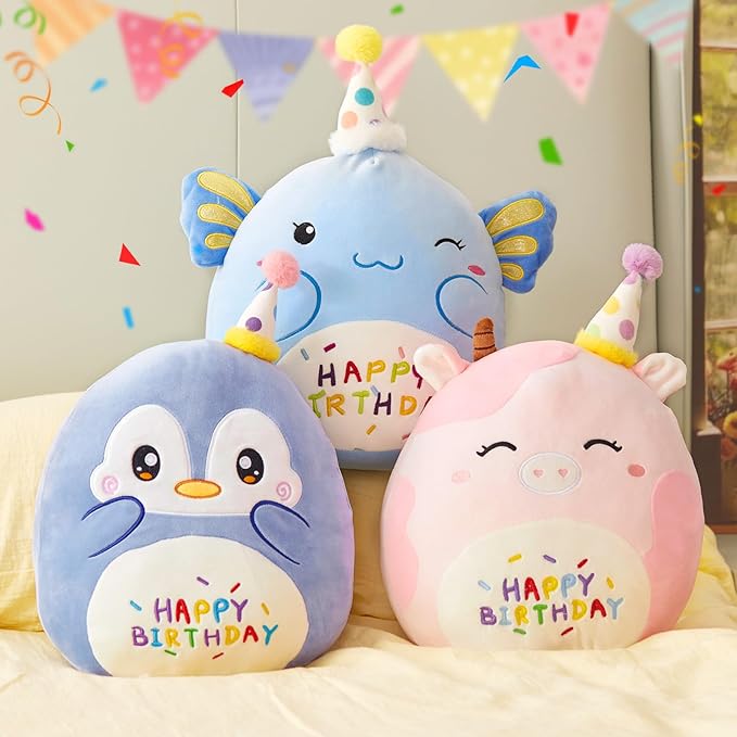 14“ Birthday Axolotl Plush Pillow,Blue Axolotl Stuffed Animal Soft Plush Toy,Cute Plushie Doll Gifts for Kids & Birthday Party Decor