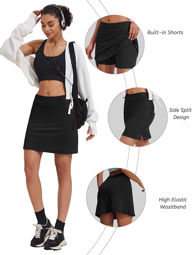 Ekouaer Women's Active Performance Skort Lightweight Skirt for Golf Tennis | Built-in Shorts, A Line, High Waisted, Tummy Control, Pickleball, Running, Workout, Sports, Skorts for Woman