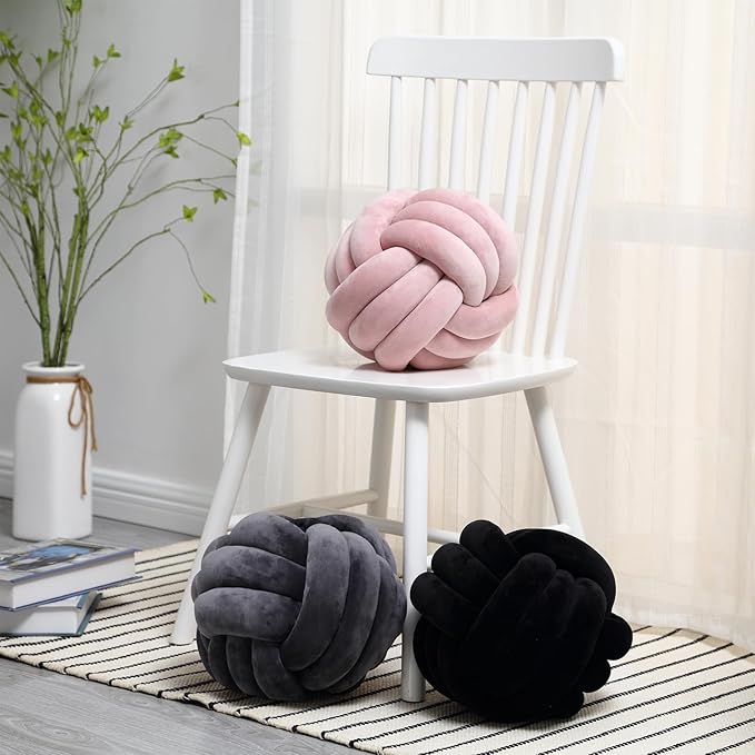 Petrella Knot Pillow Ball Round Throw Pillows Home Decor Cushion Decorative Aesthetic Throw Pillows，Pink 13inch