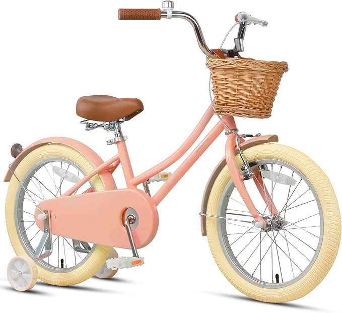 Glerc Little Molly 12-20 Inch Kids Retro Cruiser Bike for 2-13 Year Old with Wicker Basket & Training Wheels/Kickstand, Multiple Colors