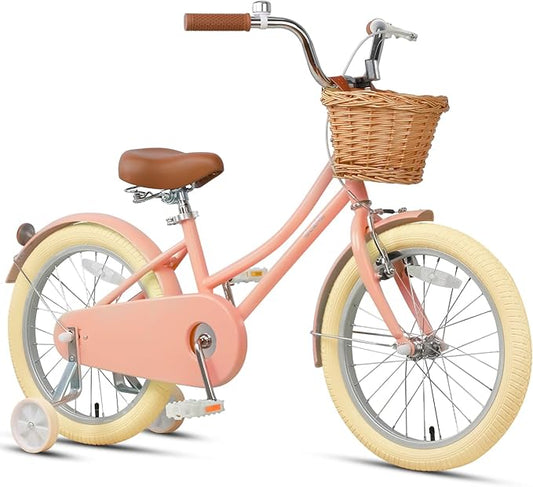 Glerc Little Molly 12-20 Inch Kids Retro Cruiser Bike for 2-13 Year Old with Wicker Basket & Training Wheels/Kickstand, Multiple Colors