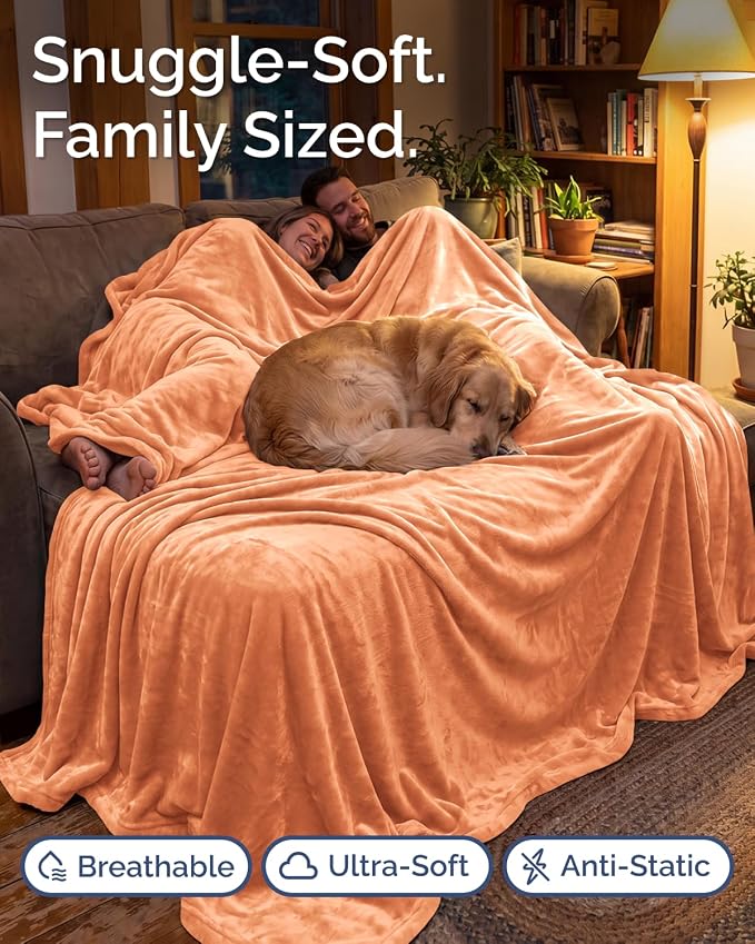 Ultra Soft Fleece Blanket Giant Blanket Size - Flannel Fleece Luxury Blanket - Lightweight for Couch Bed Chair - Thick, Warm and Breathable - All Season Cozy, Peach Fuzz