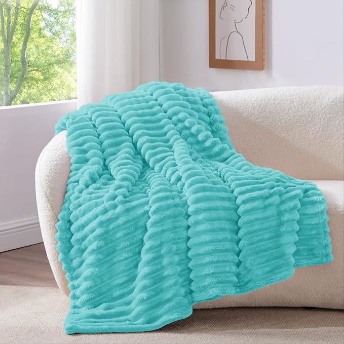 BEDELITE Striped Fleece Throw Blanket, Aqua, 50"x60" | 300GSM Microfiber Fleece, Soft Cozy, Lightweight Warm, Double-Sided Plush, Machine Washable, Gift, Room Decor, for Couch Sofa