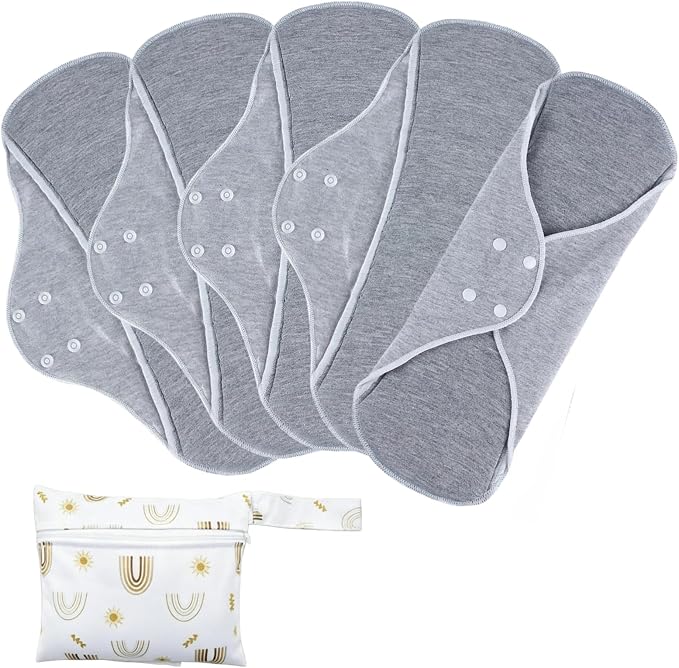 Reusable Incontinence Pads,Graphene Pads Sanitary Napkins,Washable Menstrual Pads,with 1 Storage Bag,Panty Liners Pads Period for Women/Postpartum/Incontinence Patients(Grey/M/5pcs)