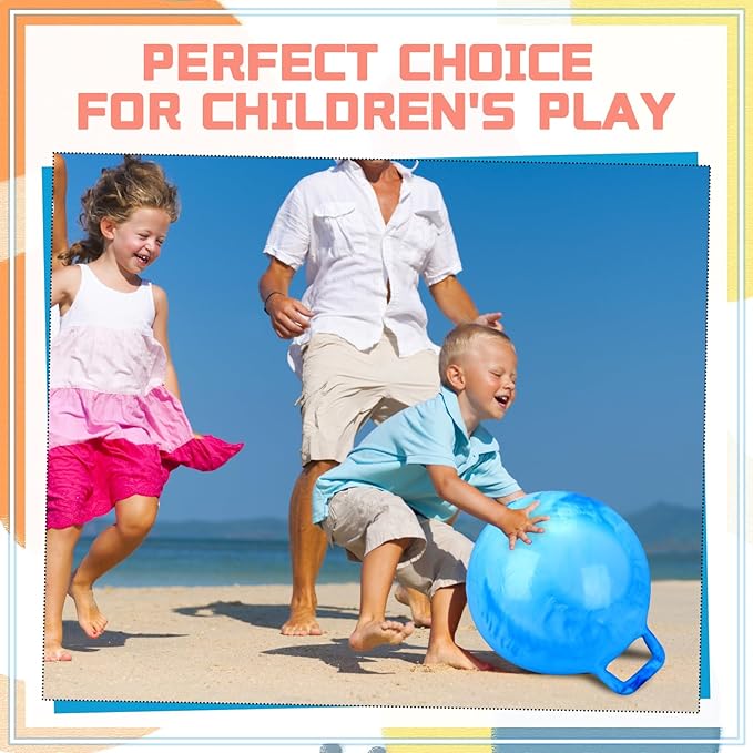 Poen 3 Pcs 18 Inch Hopper Inflatable Bouncy Ball with Handle Hippity Hop PVC Jumping Hopping Ball with 1 Air Pump for Kids Toddler Boys Girls Gifts Games(Red Blue Purple)