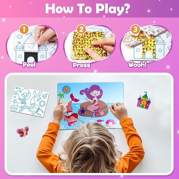 ZMLM Foil Art Kit for Kids - Arts Crafts Fun Mess Free Activity, Gifts for Ages 4 5 6 7 8 9 Girls Boys, Crafts for Kids Creative Birthday Easter Basket Stuffers Gifts Toys (Princess)