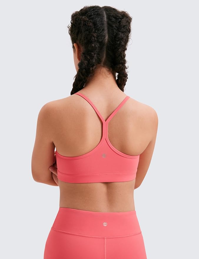 CRZ YOGA Girls Butterluxe Y Back Sports Bra - Yoga Athletic Casual Tops Scoop Neck Spaghetti Strap Padded Crop Kids Teen