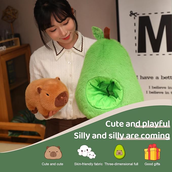 Avocado Capybara Plush Toy - 13.77 Inch Soft Capybara Stuffed Animal, Cute Avocado Food Plushie Pillow Doll, Party Decor Birthday Gift for Boys and Girls