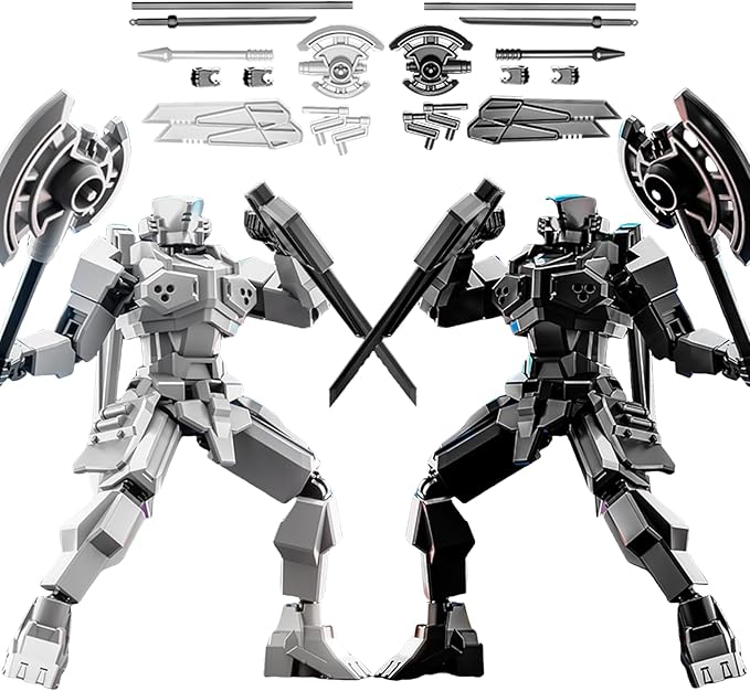 2er Set T13 Action Figure, Assembly Completed Shield Warrior Titan 13 Action Figures, Multi-Jointed Movable Action Figure, Lucky 13 Robot, Desktop Decorations for Game Lovers Toy (Gray+Black)