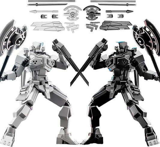 2er Set T13 Action Figure, Assembly Completed Shield Warrior Titan 13 Action Figures, Multi-Jointed Movable Action Figure, Lucky 13 Robot, Desktop Decorations for Game Lovers Toy (Gray+Black)