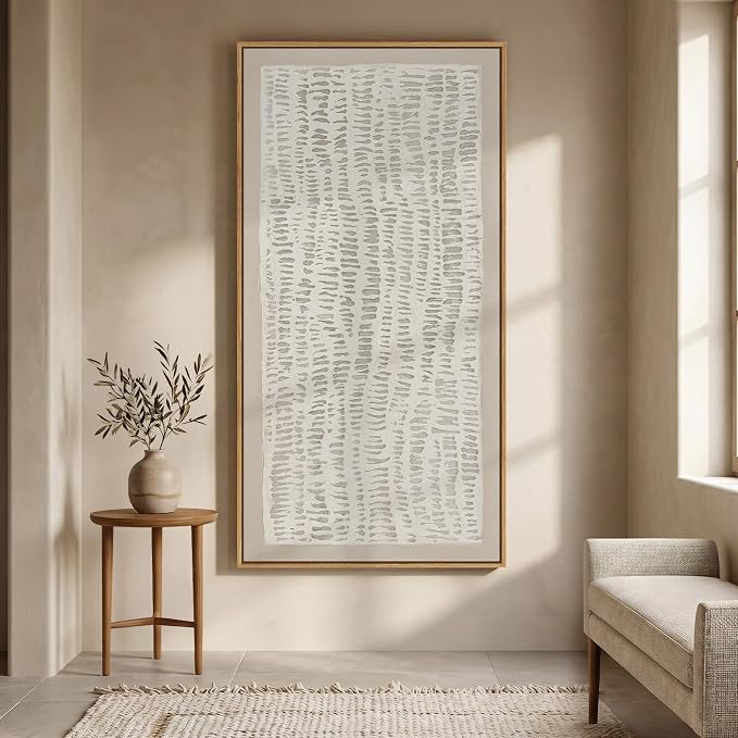 Large Framed Neutral Abstract Wall Art, Beige Minimalist Vertical Canvas Prints Paintings Artwork for Walls, Modern Wabi-Sabi Pictures Wall Decor for Hallway Living Room Bedroom Dining Room, 30x60 In