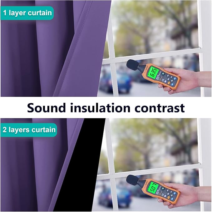 NICETOWN 100% Blackout Curtains with Black Liners, Thermal Insulated Full Blackout 2-Layer Lined Drapes, Energy Efficiency Window Draperies for Bedroom (Lilac Purple, 2 Panels, 52-inch W by 63-inch L)