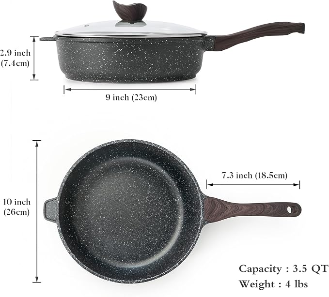 Kordisen Nonstick Deep Frying Pan Skillet with Lid, 10 Inch | Saute Pan, Healthy, Induction Compatible, PFOA Free