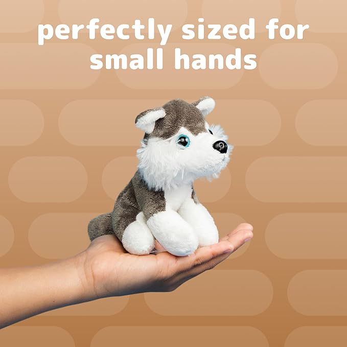 Plush Husky Dog with Zippered Pouch - Plushlings Collection - Soft Stuffed Animal Playset for Baby Boy, Girl, and Toddlers