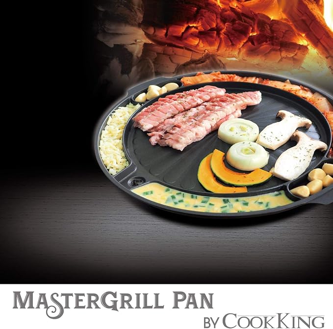 COOKKING - Master Grill Pan, Korean Traditional BBQ Grill Pan - Stovetop Nonstick Indoor/Outdoor Smokeless BBQ Cast Aluminum Grill Pan, Made in Korea