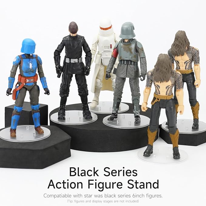 32 Pieces Plastic Action Figure Display Stand Base ,Multi-PEG Model Support Stand Compatible with 6 inch Star Wars Black Series Figure Toy (32PCS-Clear-Round)