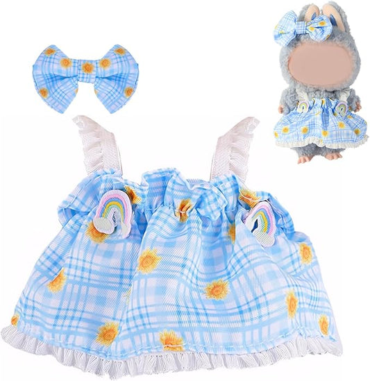 2025 Clothes for bubudoll(No Dolls Included), Designed for bubuclothes, Can Be Used to Change Outfit for Your 15&17cm Dolls(Blue and White Plaid Dress 2pc Set)