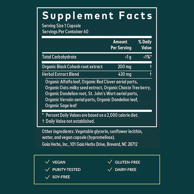 Gaia Herbs Menopause Support Daytime - Helps Support Hormone Balance & Well-Being for Women* - with Vitex, Black Cohosh, St. John's Wort & Oats - 60 Vegan Liquid Phyto-Caps (60 Servings)