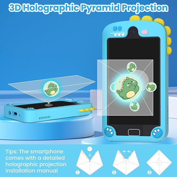Kids Smart Phone for Boys, 4.0" Touchscreen Dual Camera Cell Phone,Toddler Preschool Learning Educational Toys Dinosaur Birthday Gifts for Age 3 4 5 6 Year Old, Music Player, Puzzle Games, 32GB(Blue)