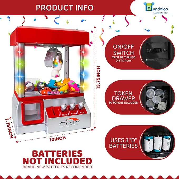 Claw Machine Arcade Game with Sound, Cool Fun Mini Candy Grabber Prize Dispenser Vending Toy for Kids, Boys & Girls (W/Flashing Lights)