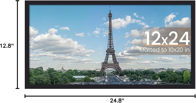 upsimples 12x24 Picture Frame, Display Pictures 10x20 with Mat or 12 x 24 Without, Wall Hanging Poster Frames, Black, 1 Pack