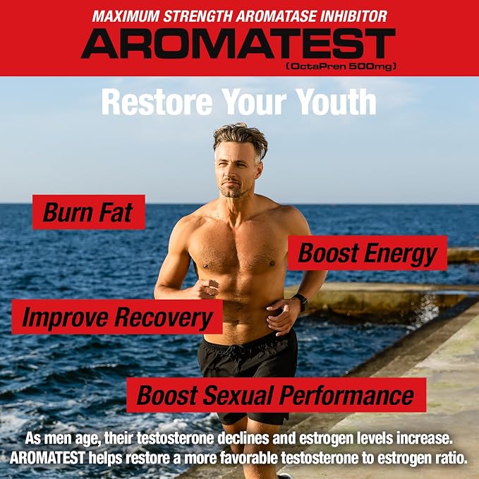 MuscleMeds AROMATEST Testosterone Booster & Aromatase Inhibitor, Lowers Estrogen, Supports Muscle Building & Strength, Anti-Aging Hormone Replacement for Men, 30 Liquid caps