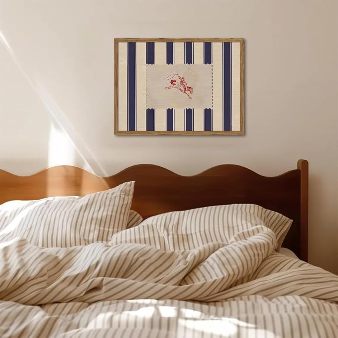 Vintage Western Wall Decor, Striped Rodeo Wall Art Mid Century Southwestern Cowboy Poster Canvas Prints Retro Horse Riding Artwork for Bedroom Living Room Farmhouse 12x16 inch Framed