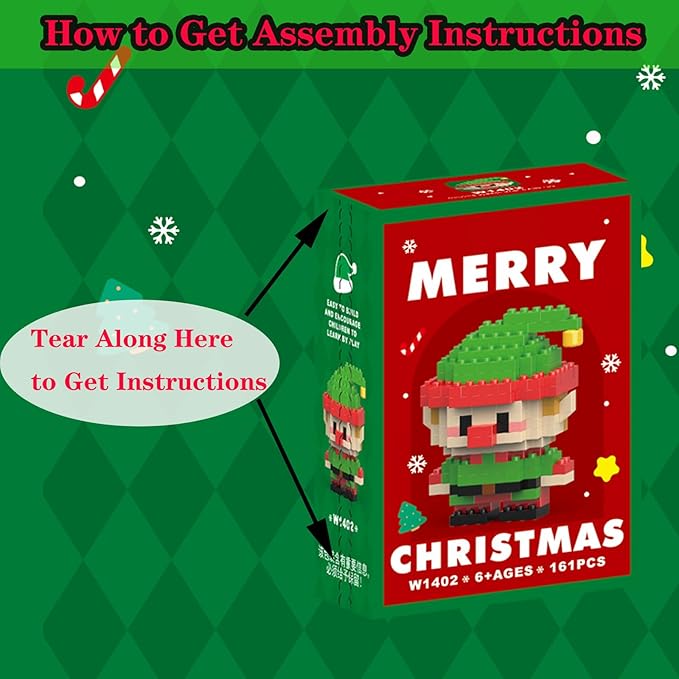 Christmas Building Blocks Compatible for Lego Christmas Elf Micro Blocks Stacking New Toys Holiday Present Box New Year Gifts for Kids Ages 6+ Boys and Girls(Elf)