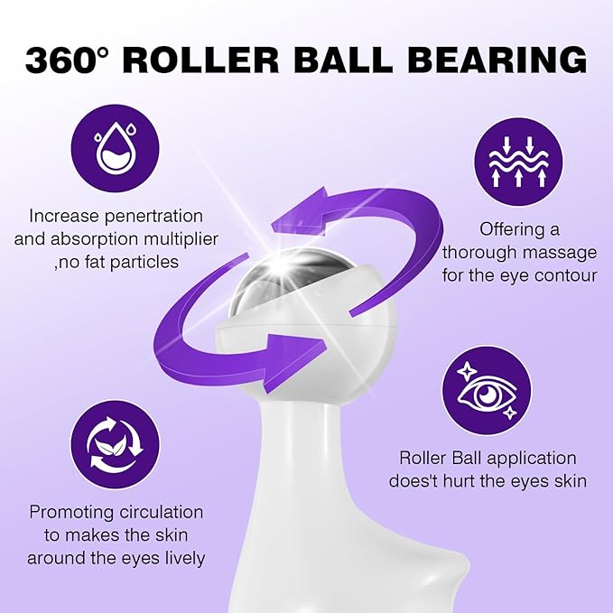 5% Caffeine Eye Serum, Eye Serum Cream Under Eye Roller Cream for Dark Circles and Puffiness Eye Care Eye Roller Serum with 360° Massage Ball, Eye Treatment Balm for Women