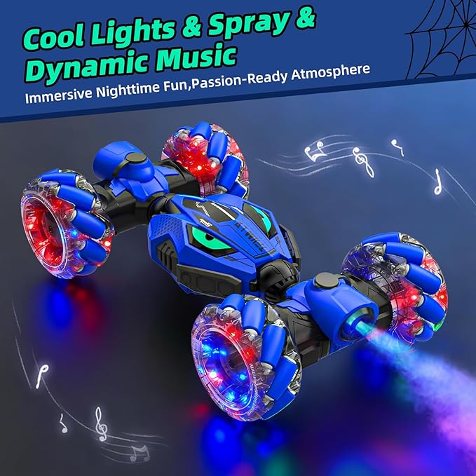 VisionX Unique 2.4GHz 4WD 360° Rotating Gesture Sensing RC Stunt Cars for Boys and Girls Ages 6-12, Double‑Sided Driving RC Drift Car, Birthday and Christmas Cool Car Toys Gifts for Kids, 2 Batteries