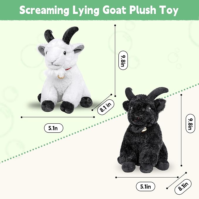 Screaming Sitting Black Goat with Bell Plush Animal Toy 10in, Realistic Screaming Goat Plush Toy, Cute and Funny Black Goat Animal Plushies Model Gift Collection for Kids