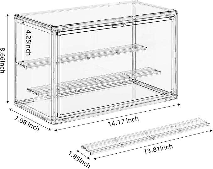 Clear Acrylic Display Case for Collectibles 3 Layer Hobby Figure Display Case Box with Shelves Stackable Figurine Display Boxes for Funko Pop Mart Labubu Model, 2 Pack