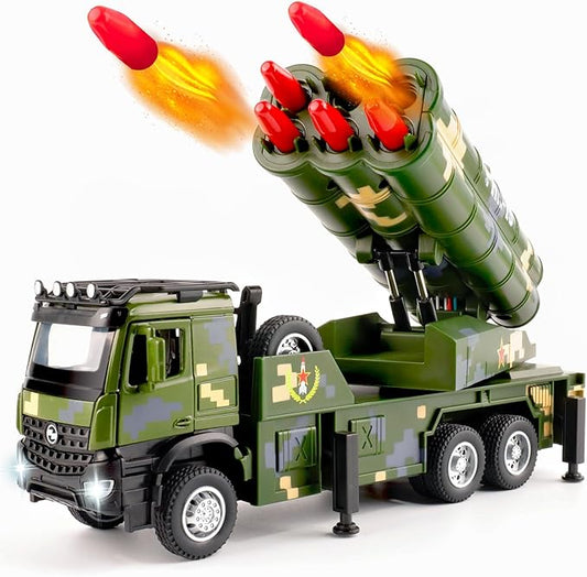 Army Toys - Military Truck with 6 Missiles, Rotatable Turret, Light & Sound for Boys 6-8