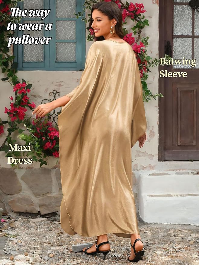 ChiaoLezhee Print Moo-Moos for Women, Kaftan Cover-Up Dresses, Sexy V-Neck High-Slit, Beach Pool-Party Coverups Muumuu Plus