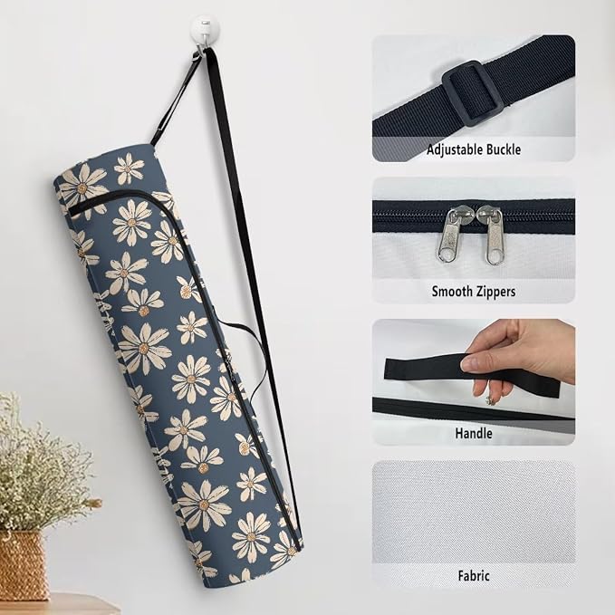 Yoga Mat Bag with Adjustable Shoulder Strap and Handle Zipper, 30in Wide x 6.3in Diameter for Yoga Mat Storage