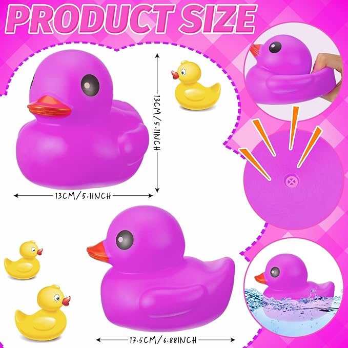 Honoson 6.89 Inch Giant Rubber Duck Big Rubber Duck Large Duckling Bath Toy with Squeaky Sound for Summer Baby Shower Birthday Party Favor Gift(Purple)